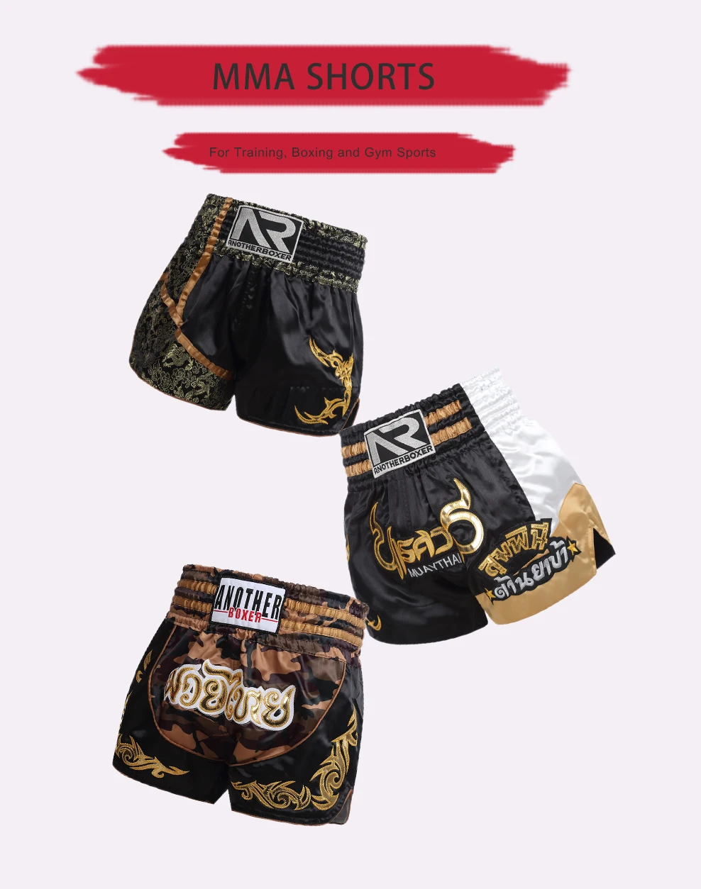 ANOTHERBOXER Men's Muay Thai Shorts, Quick-Dry MMA Kickboxing Boxing Trunks Women Child Premium Fighting Thaiboxing Shorts