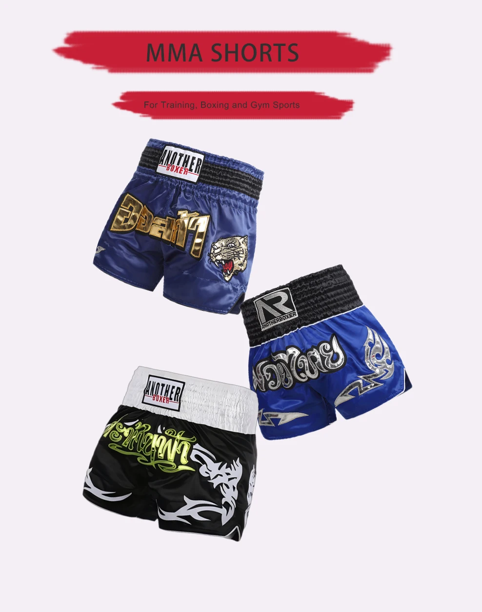 ANOTHERBOXER Men's Muay Thai Shorts, Quick-Dry MMA Kickboxing Boxing Trunks Women Child Premium Fighting Thaiboxing Shorts