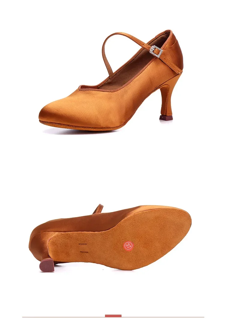 Women Dance Shoes Modern Classic Tango Jazz Standard Ballroom Latin Dance Shoes Black/Brown/Pink Satin Heeled 5/7cm