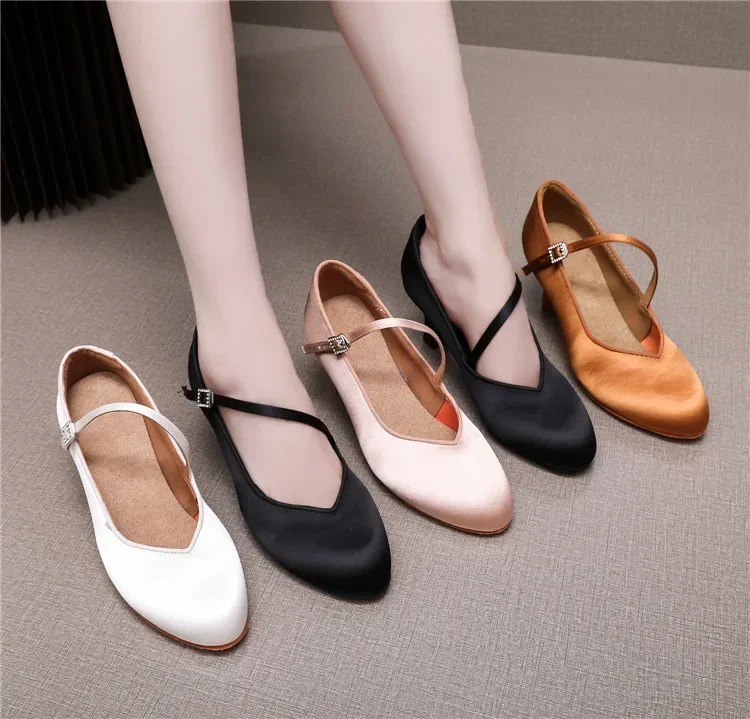 Women Dance Shoes Modern Classic Tango Jazz Standard Ballroom Latin Dance Shoes Black/Brown/Pink Satin Heeled 5/7cm