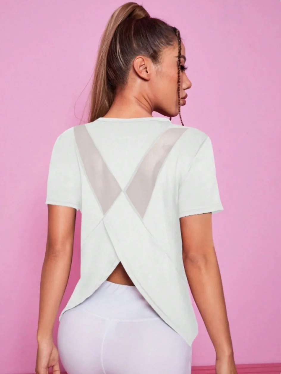 Yoga outfit women's summer sports T-shirt loose breathable quick drying top mesh back training fitness short sleeved