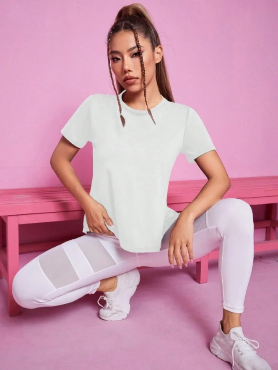 Yoga outfit women's summer sports T-shirt loose breathable quick drying top mesh back training fitness short sleeved