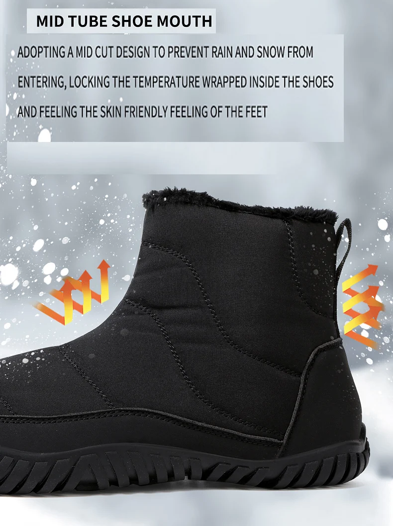 Women/Men Barefoot Snow Boots Warm Fur Shoes Non Slip Minimalist Ankle Boots Thermal Plush Shoes Comfortable for Hiking Walking