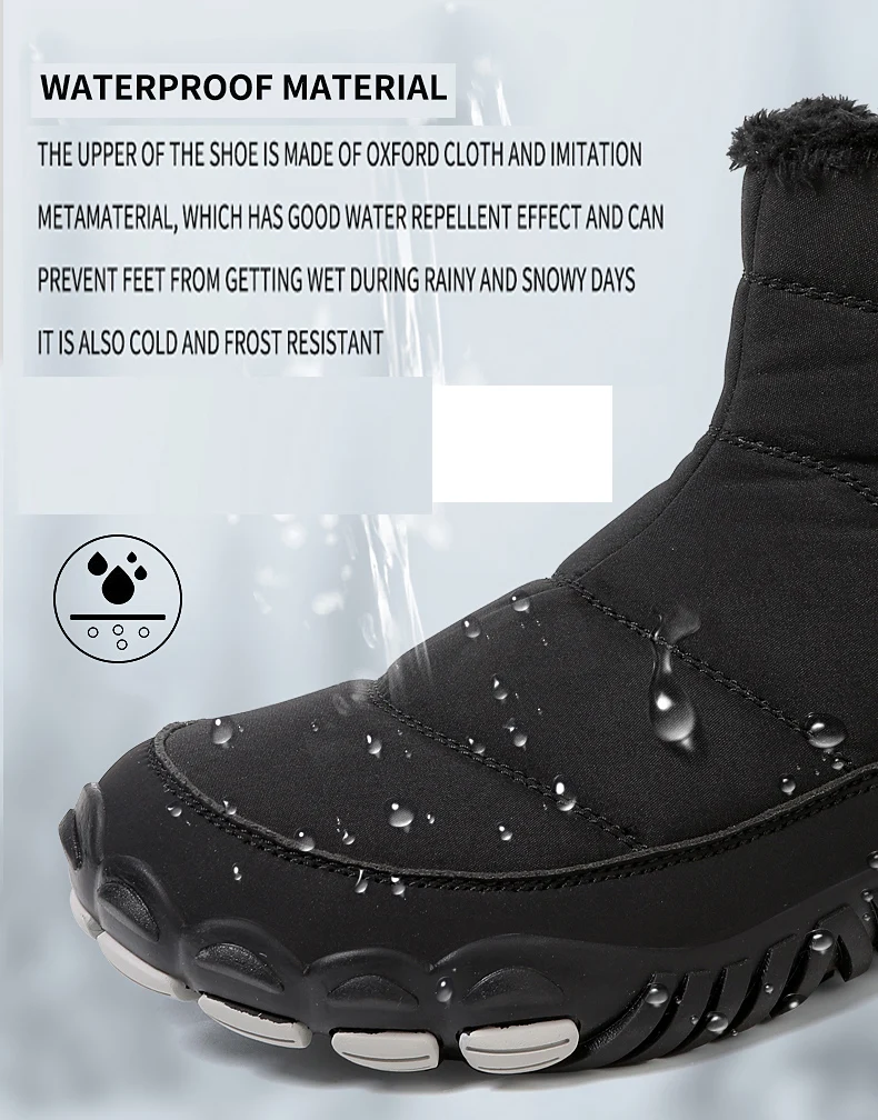 Women/Men Barefoot Snow Boots Warm Fur Shoes Non Slip Minimalist Ankle Boots Thermal Plush Shoes Comfortable for Hiking Walking