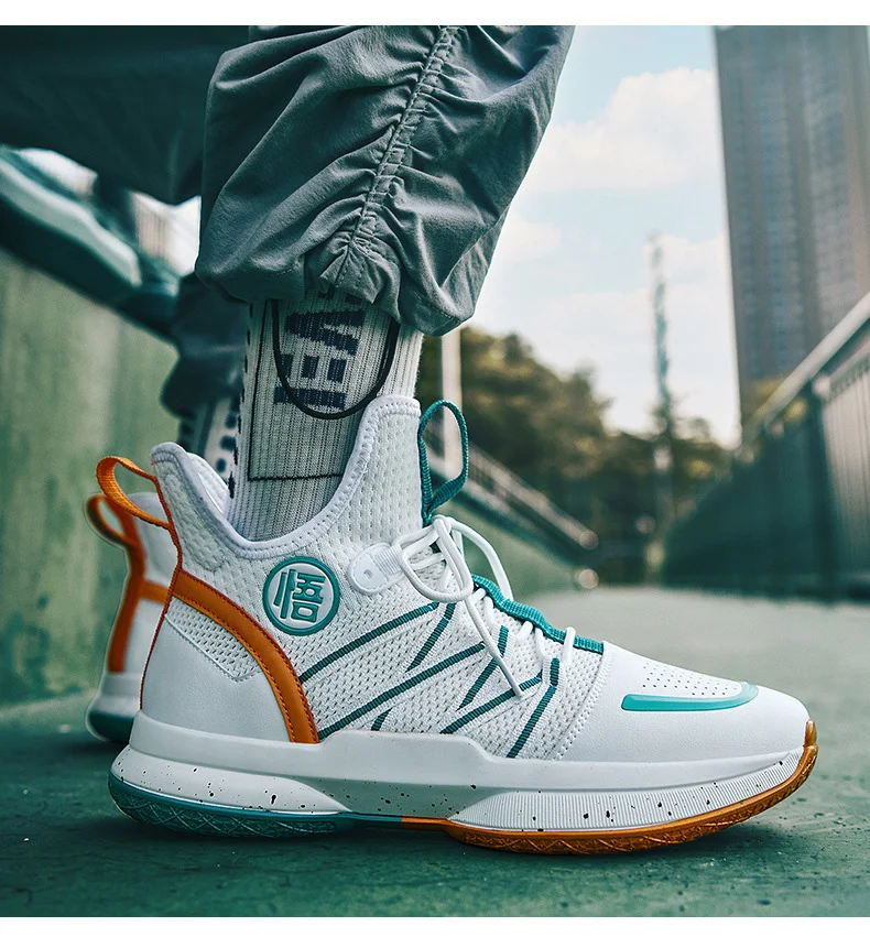 Lynjacye WUKONG Orange Style Mid Cut Basketball Shoes for Men Women Breathable Outdoor Sport Sneaker Air Cusion Walking Shoes