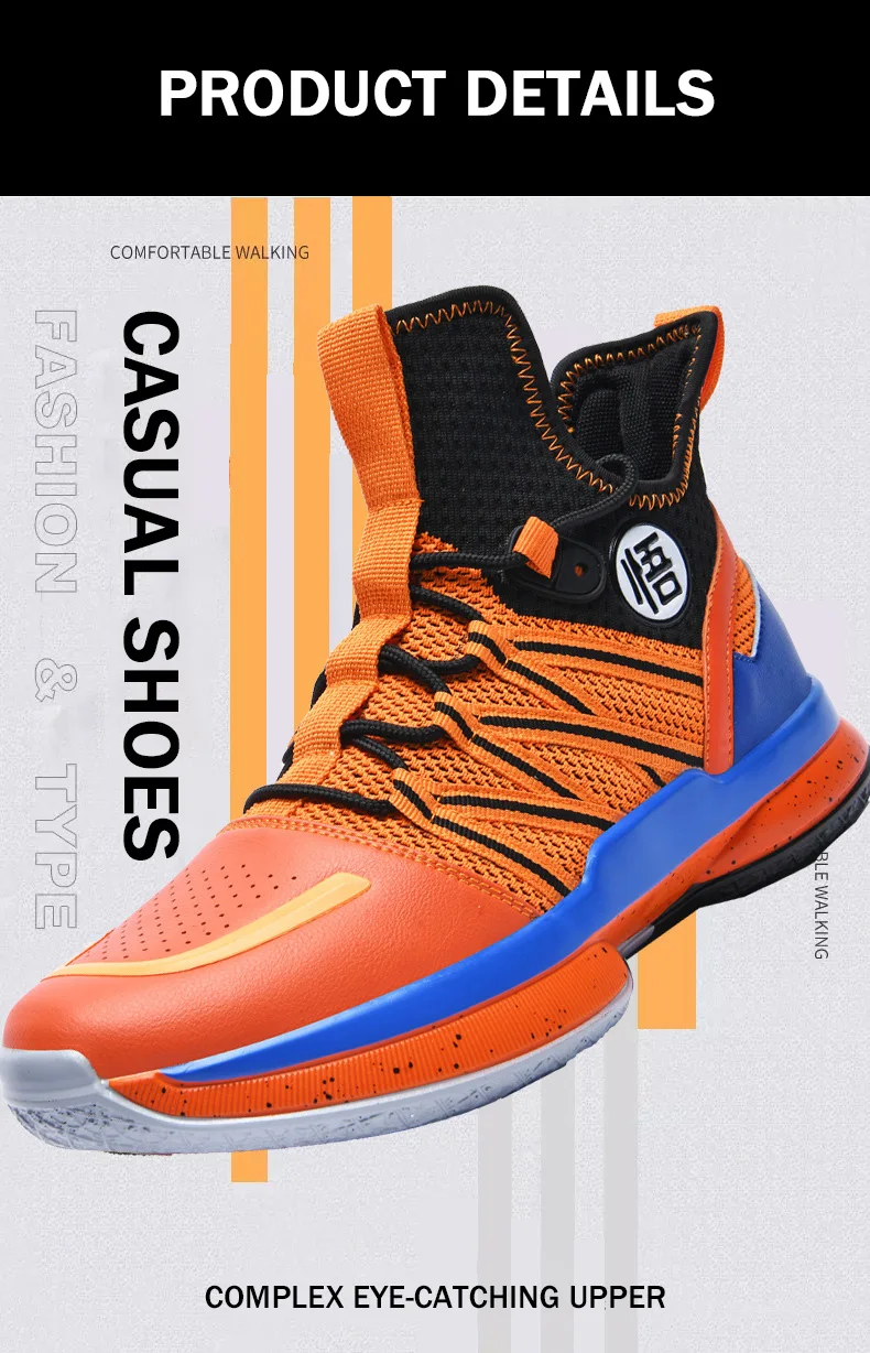 Lynjacye WUKONG Orange Style Mid Cut Basketball Shoes for Men Women Breathable Outdoor Sport Sneaker Air Cusion Walking Shoes