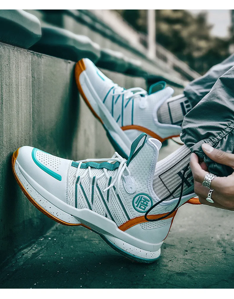 Lynjacye WUKONG Orange Style Mid Cut Basketball Shoes for Men Women Breathable Outdoor Sport Sneaker Air Cusion Walking Shoes