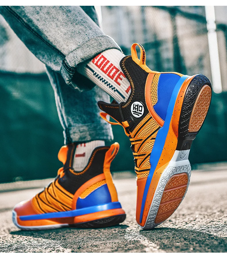 Lynjacye WUKONG Orange Style Mid Cut Basketball Shoes for Men Women Breathable Outdoor Sport Sneaker Air Cusion Walking Shoes