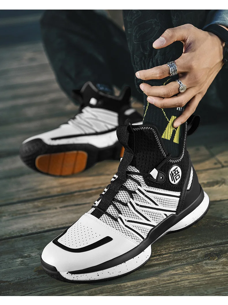 Lynjacye WUKONG Orange Style Mid Cut Basketball Shoes for Men Women Breathable Outdoor Sport Sneaker Air Cusion Walking Shoes