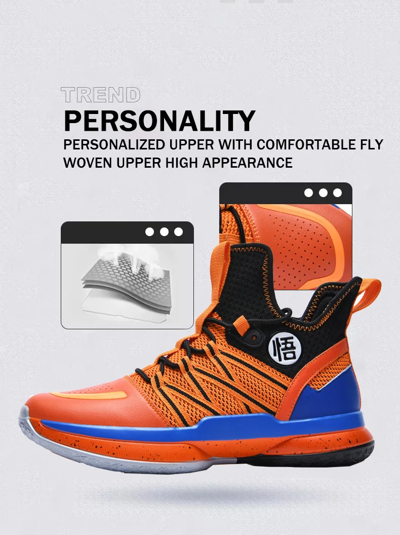 Lynjacye WUKONG Orange Style Mid Cut Basketball Shoes for Men Women Breathable Outdoor Sport Sneaker Air Cusion Walking Shoes