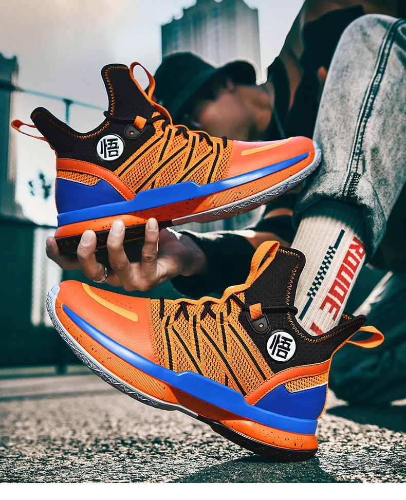 Lynjacye WUKONG Orange Style Mid Cut Basketball Shoes for Men Women Breathable Outdoor Sport Sneaker Air Cusion Walking Shoes