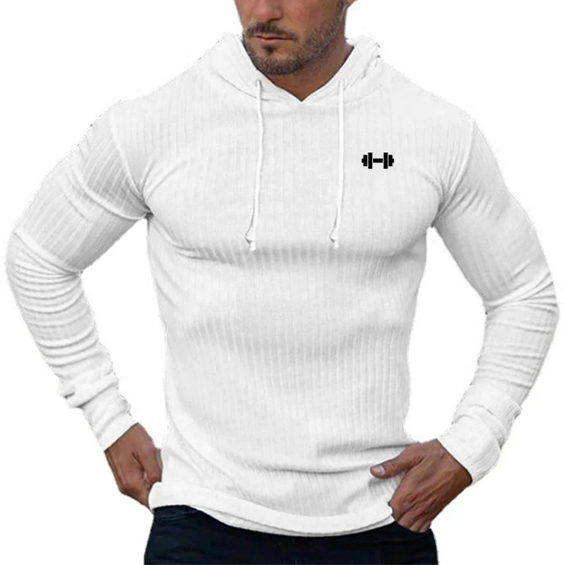 Autumn Breathable Quick Dry Knitted Hooded Shirt Men Fitness Sport Long Sleeve Hoodie Gym Bodybuilding Muscle Slim Fit Pullovers