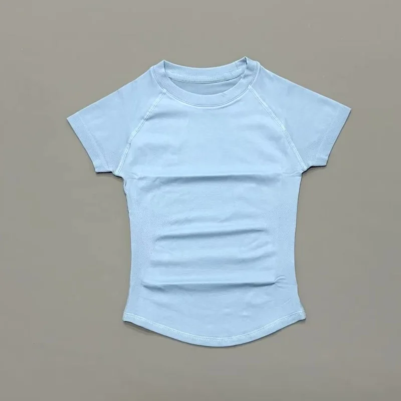 Histello Women Short Sleeve Sports T-Shirt Round Neck Breathable Stretchy Quick Dry Top Yoga Gym Running Fitness Activewear