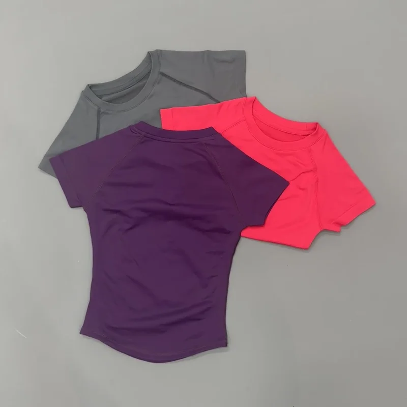 Histello Women Short Sleeve Sports T-Shirt Round Neck Breathable Stretchy Quick Dry Top Yoga Gym Running Fitness Activewear