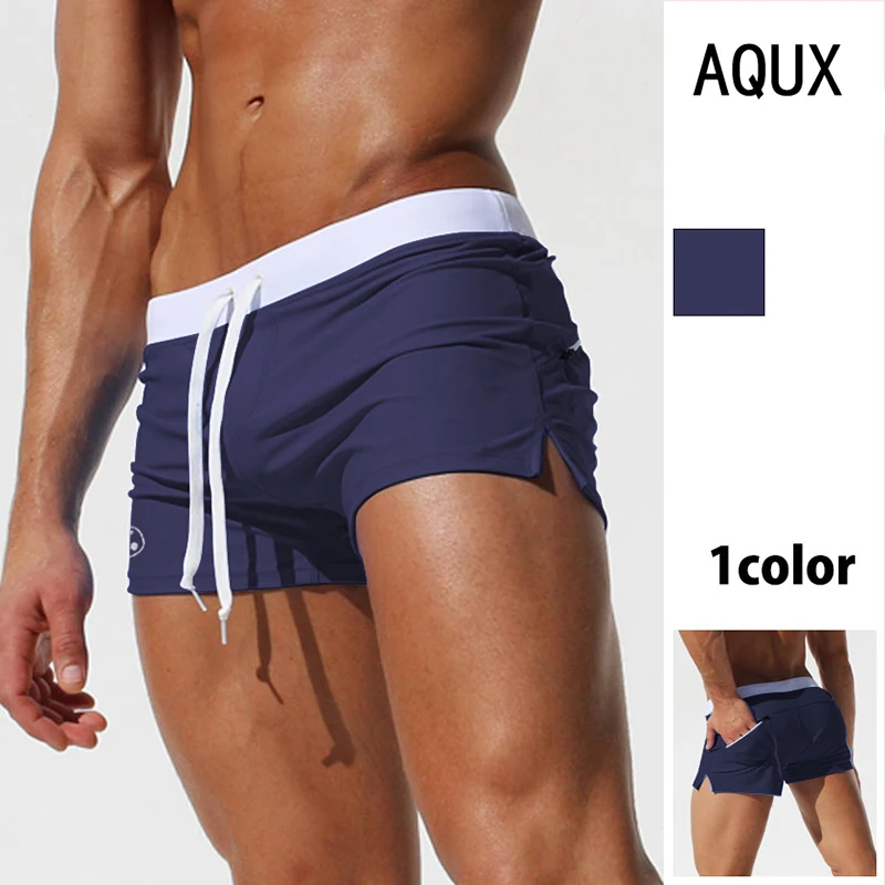 Men's Swimwear Low Waist Surfing Trunk Swim Short Sexy Personality Swimsuit Male Pocket Swimming Beach Board Short Men Bathing