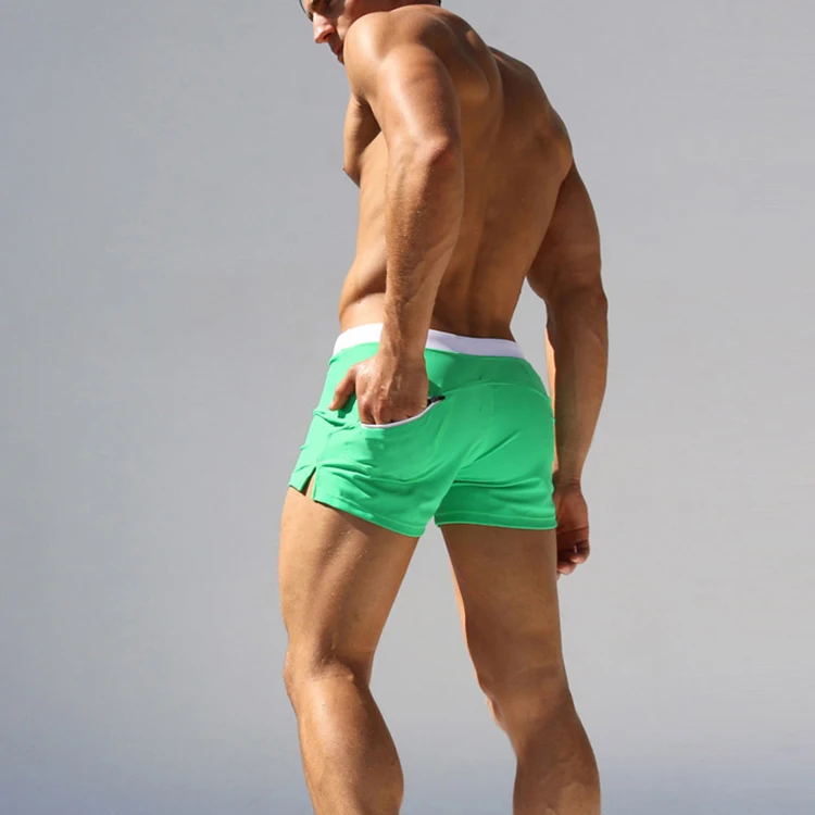 Men's Swimwear Low Waist Surfing Trunk Swim Short Sexy Personality Swimsuit Male Pocket Swimming Beach Board Short Men Bathing