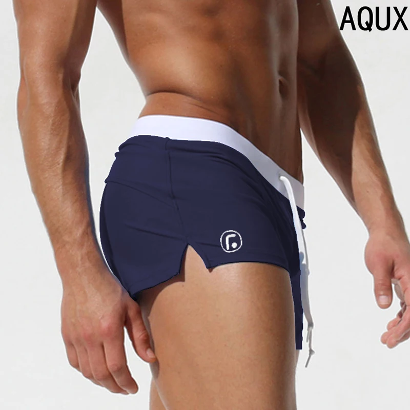 Men's Swimwear Low Waist Surfing Trunk Swim Short Sexy Personality Swimsuit Male Pocket Swimming Beach Board Short Men Bathing