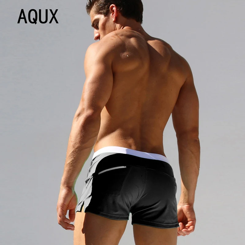 Men's Swimwear Low Waist Surfing Trunk Swim Short Sexy Personality Swimsuit Male Pocket Swimming Beach Board Short Men Bathing