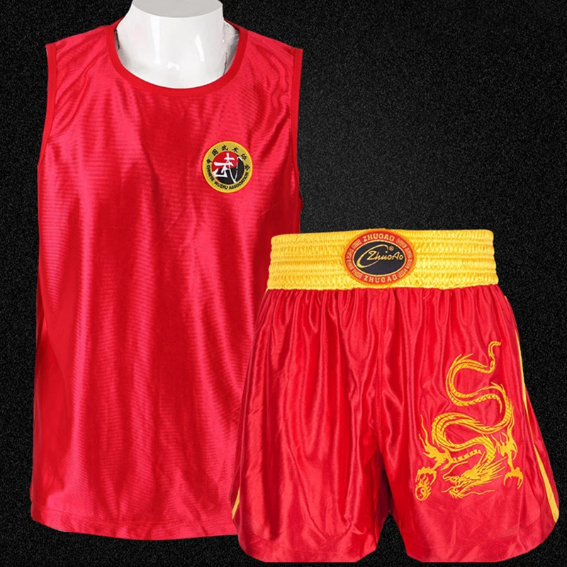 Muay Thai Shorts MMA T Shirt Kungfu Wushu Clothing Martial Arts Sanda Rashguard Boxing Pants Men Women Kids Performance Costume