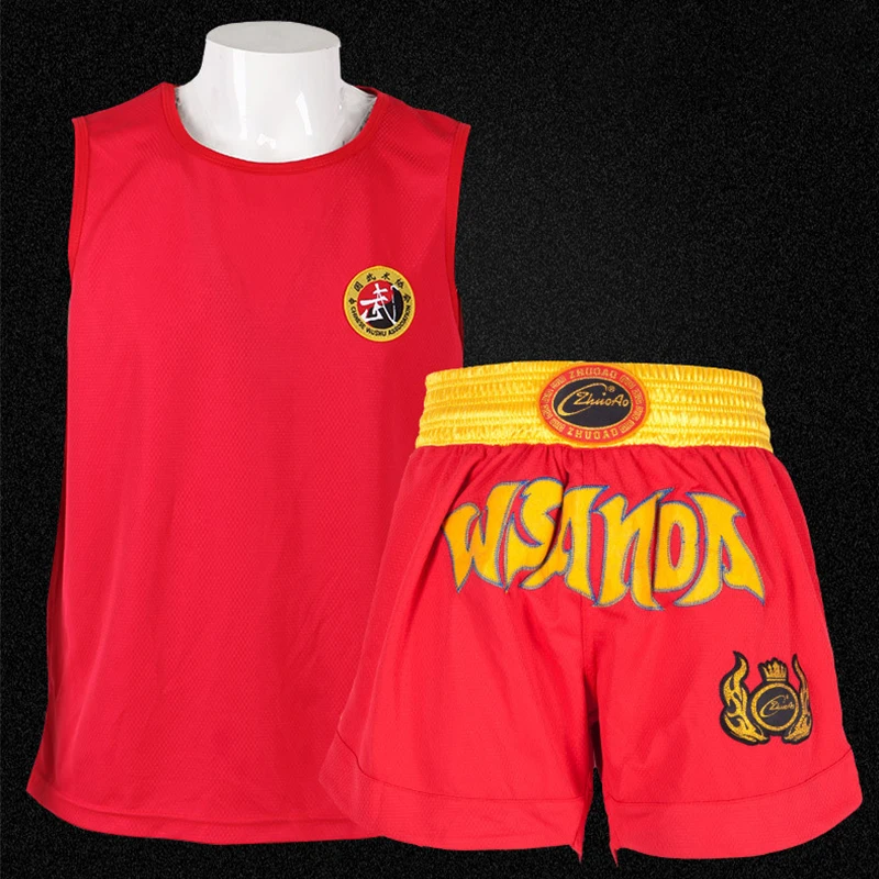 Muay Thai Shorts MMA T Shirt Kungfu Wushu Clothing Martial Arts Sanda Rashguard Boxing Pants Men Women Kids Performance Costume