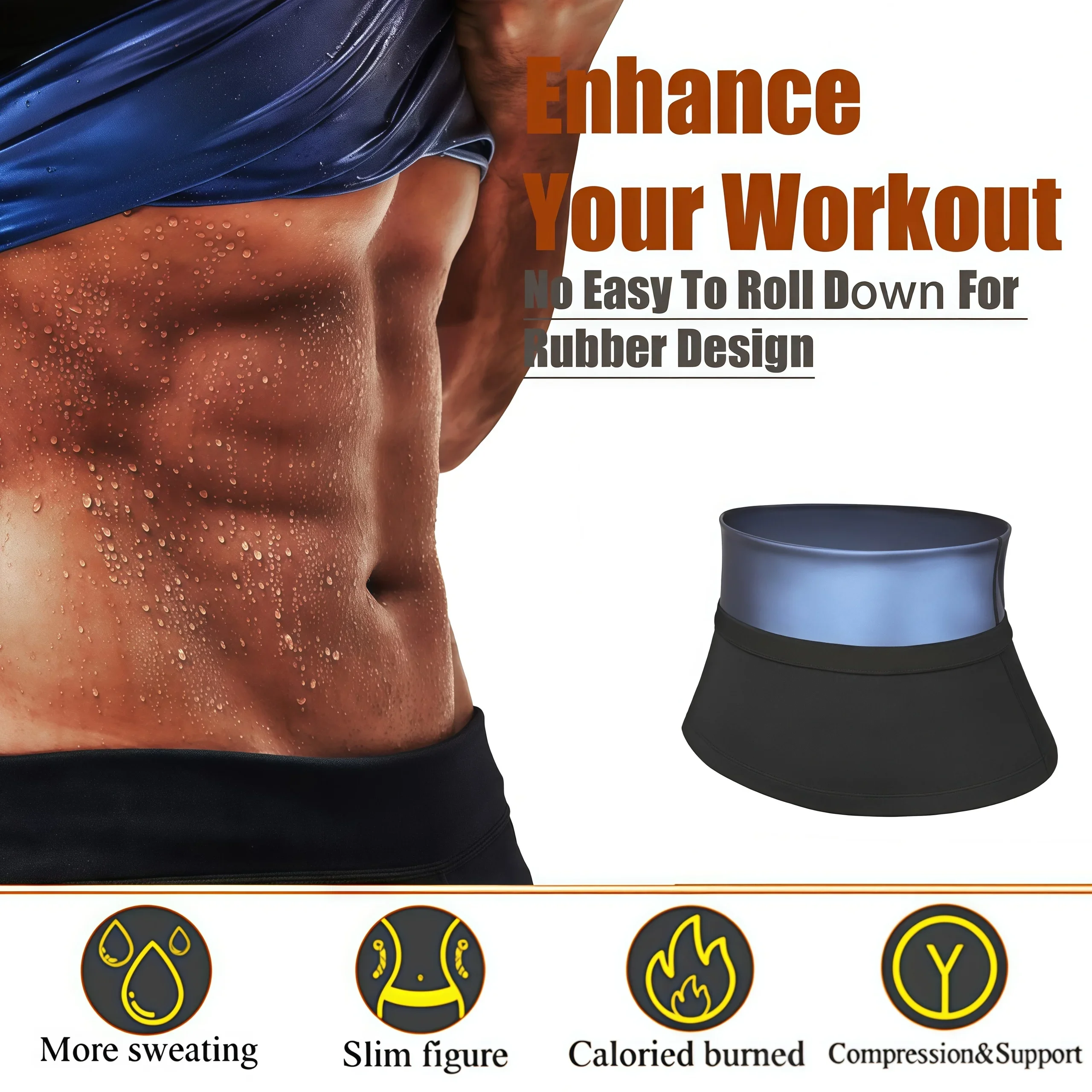 1Pcs Waist Cincher Sauna Sweat Belt for Men, Neoprene-Free Waist Trimmer, Slimming Workout Body Shaper Belly Wrap