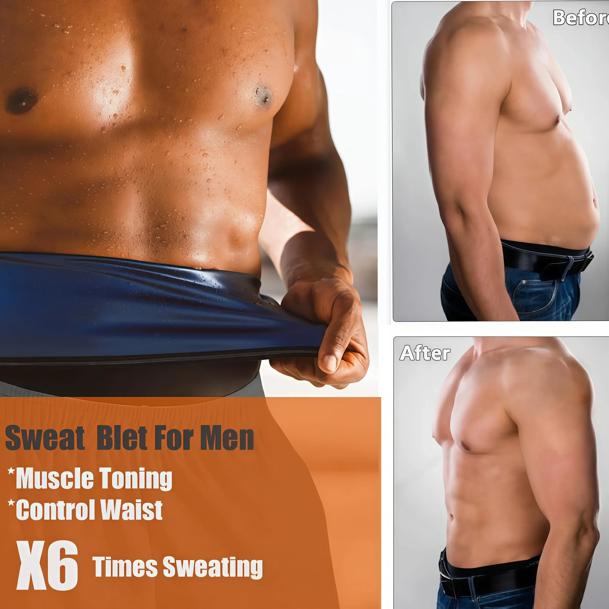 1Pcs Waist Cincher Sauna Sweat Belt for Men, Neoprene-Free Waist Trimmer, Slimming Workout Body Shaper Belly Wrap