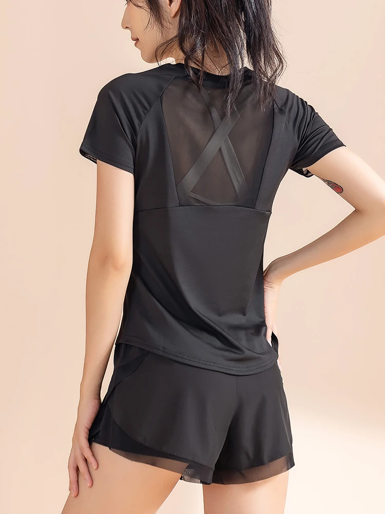 New summer sports T-shirt quick drying mesh fitness cycling running top repair thin yoga wear women short sleeve