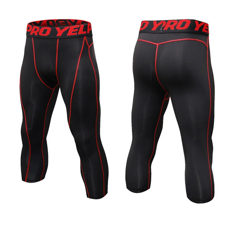 Men 3/4 Cropped Pants Shorts Sport Yoga Fitness Running Workout Training Exercise Perspiration Tight Cycling Compression Legging