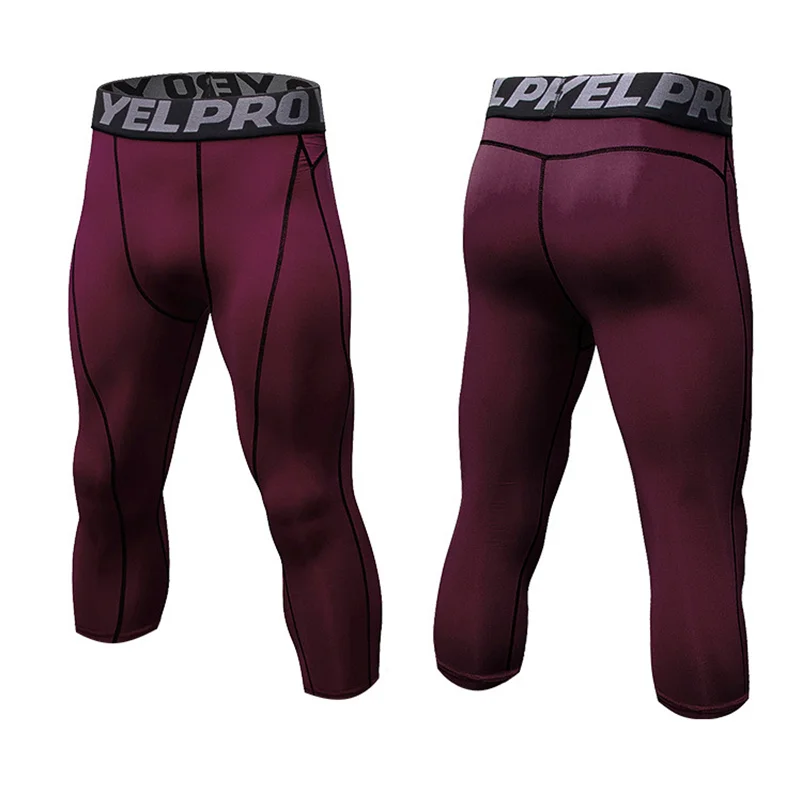 Men 3/4 Cropped Pants Shorts Sport Yoga Fitness Running Workout Training Exercise Perspiration Tight Cycling Compression Legging
