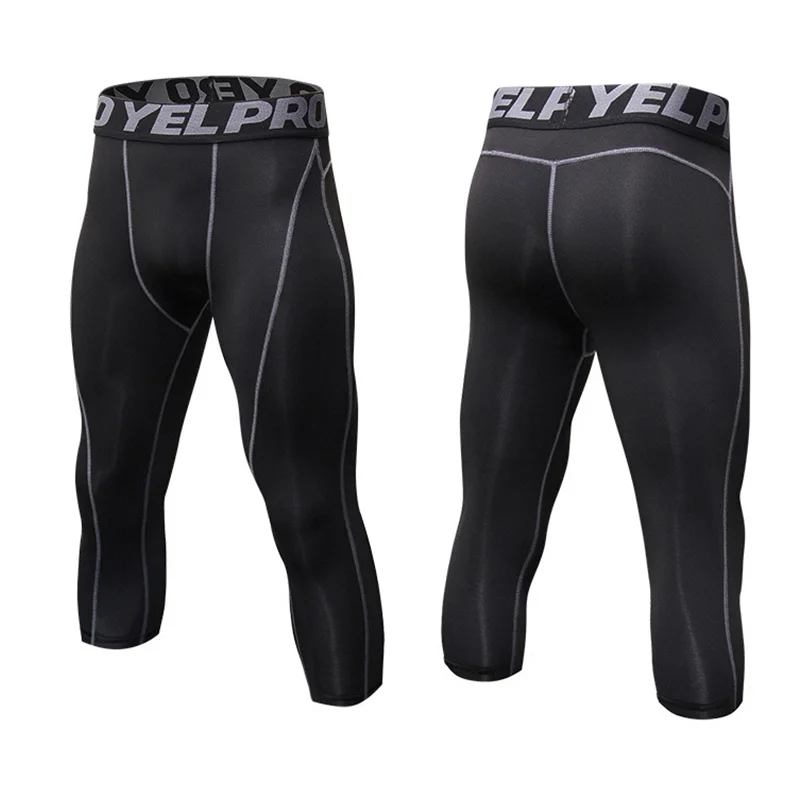 Men 3/4 Cropped Pants Shorts Sport Yoga Fitness Running Workout Training Exercise Perspiration Tight Cycling Compression Legging