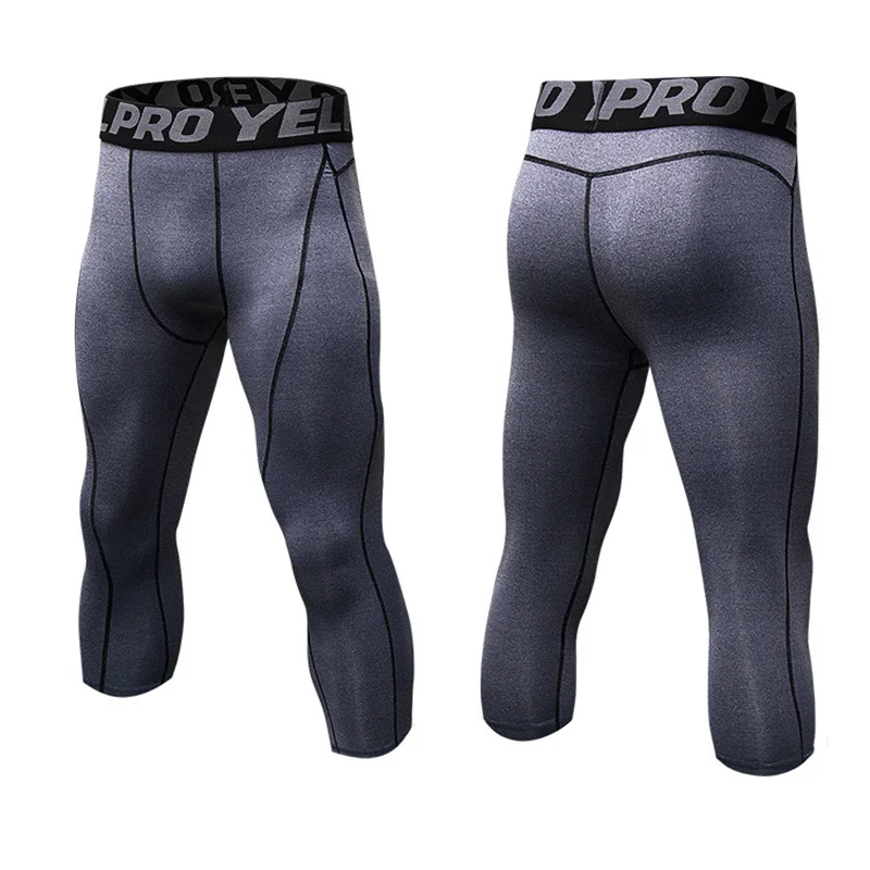Men 3/4 Cropped Pants Shorts Sport Yoga Fitness Running Workout Training Exercise Perspiration Tight Cycling Compression Legging