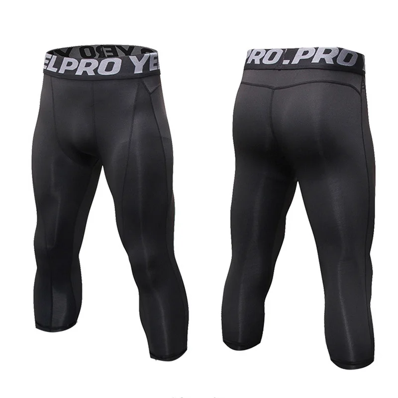 Men 3/4 Cropped Pants Shorts Sport Yoga Fitness Running Workout Training Exercise Perspiration Tight Cycling Compression Legging