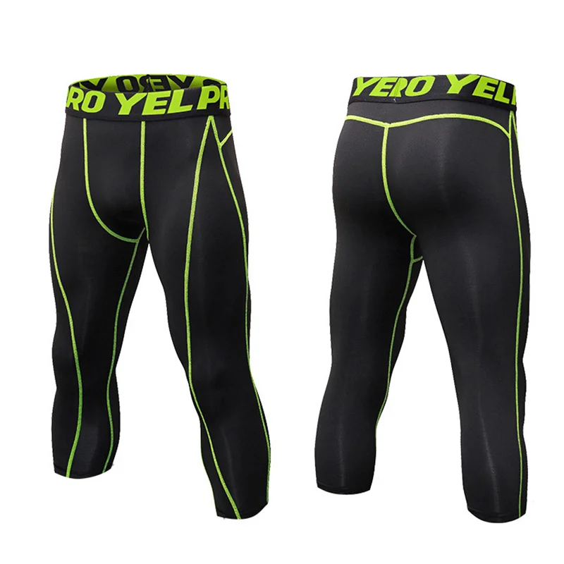 Men 3/4 Cropped Pants Shorts Sport Yoga Fitness Running Workout Training Exercise Perspiration Tight Cycling Compression Legging