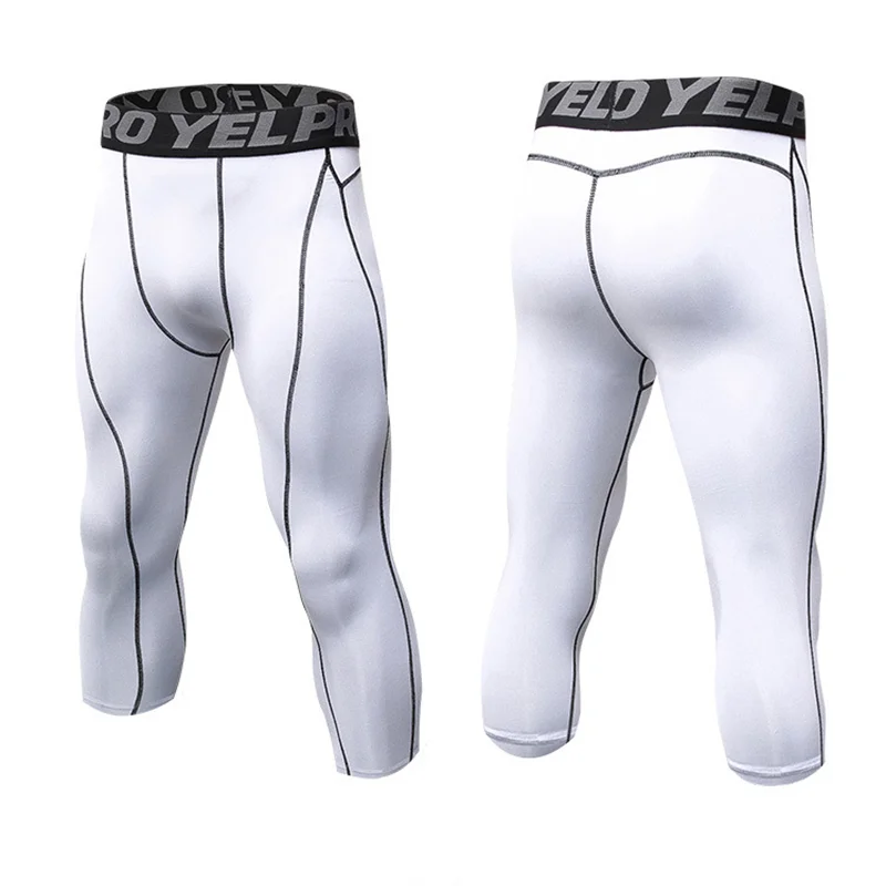 Men 3/4 Cropped Pants Shorts Sport Yoga Fitness Running Workout Training Exercise Perspiration Tight Cycling Compression Legging