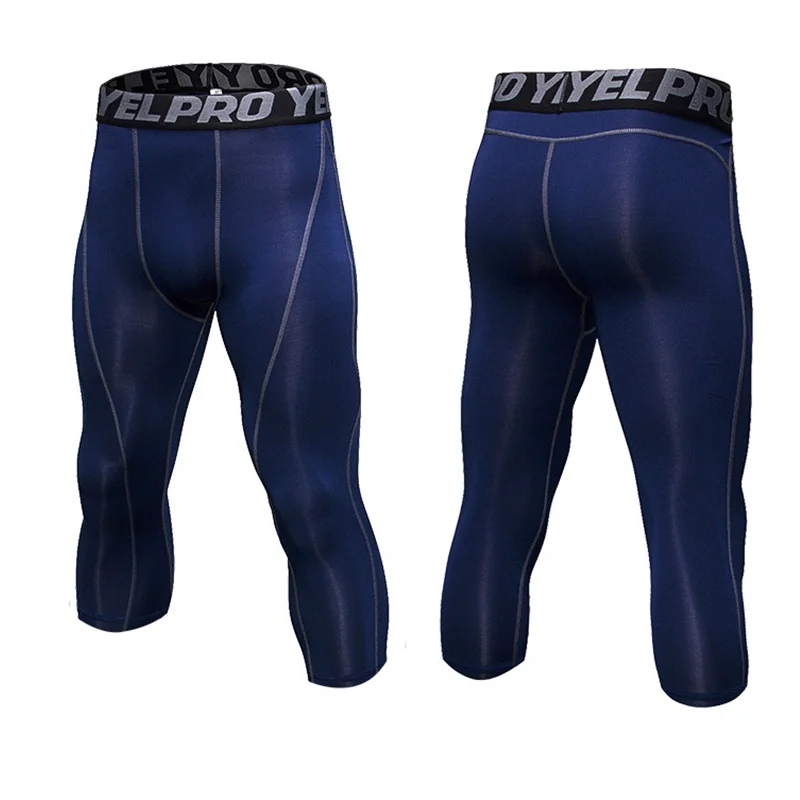 Men 3/4 Cropped Pants Shorts Sport Yoga Fitness Running Workout Training Exercise Perspiration Tight Cycling Compression Legging