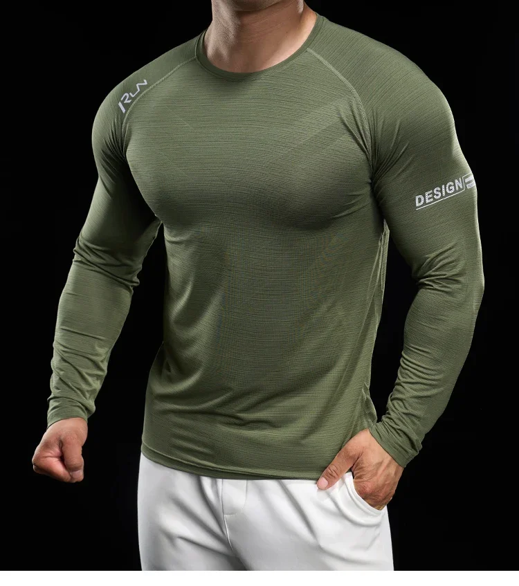 Men Running T-shirt Jogging Tracksuit Athletic Shirt Compression Long Sleeves Sport Tees Gym Fitnes Muscle Fit Shirt