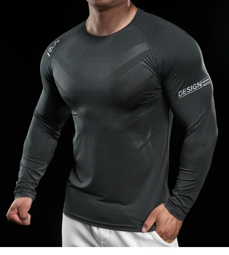 Men Running T-shirt Jogging Tracksuit Athletic Shirt Compression Long Sleeves Sport Tees Gym Fitnes Muscle Fit Shirt