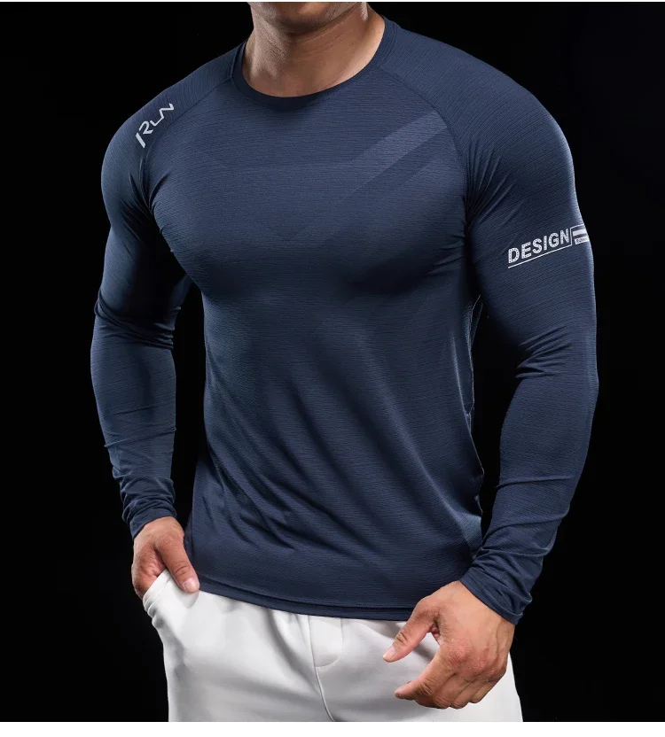 Men Running T-shirt Jogging Tracksuit Athletic Shirt Compression Long Sleeves Sport Tees Gym Fitnes Muscle Fit Shirt