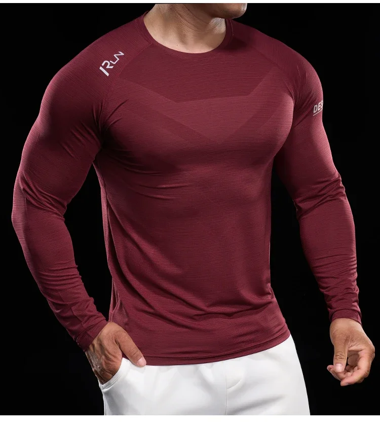 Men Running T-shirt Jogging Tracksuit Athletic Shirt Compression Long Sleeves Sport Tees Gym Fitnes Muscle Fit Shirt