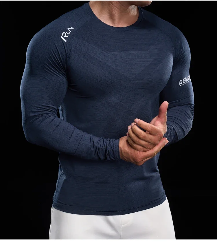 Men Running T-shirt Jogging Tracksuit Athletic Shirt Compression Long Sleeves Sport Tees Gym Fitnes Muscle Fit Shirt