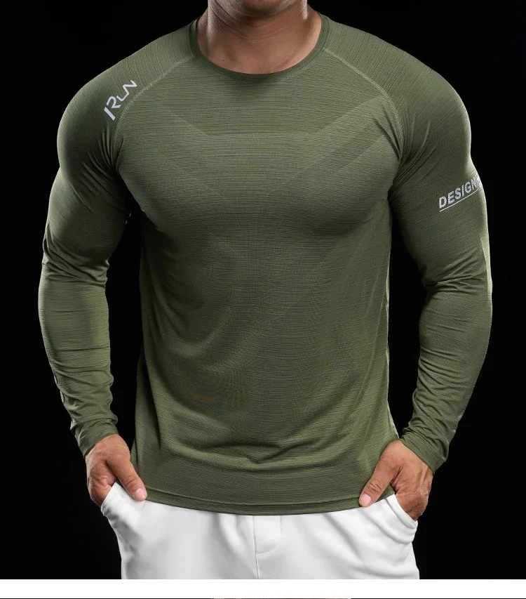Men Running T-shirt Jogging Tracksuit Athletic Shirt Compression Long Sleeves Sport Tees Gym Fitnes Muscle Fit Shirt