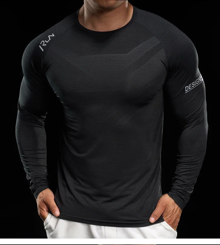 Men Running T-shirt Jogging Tracksuit Athletic Shirt Compression Long Sleeves Sport Tees Gym Fitnes Muscle Fit Shirt