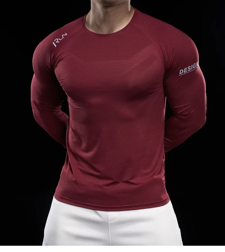 Men Running T-shirt Jogging Tracksuit Athletic Shirt Compression Long Sleeves Sport Tees Gym Fitnes Muscle Fit Shirt