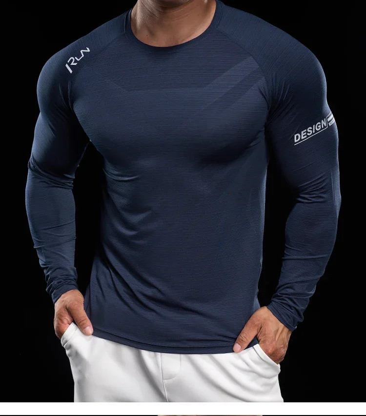 Men Running T-shirt Jogging Tracksuit Athletic Shirt Compression Long Sleeves Sport Tees Gym Fitnes Muscle Fit Shirt