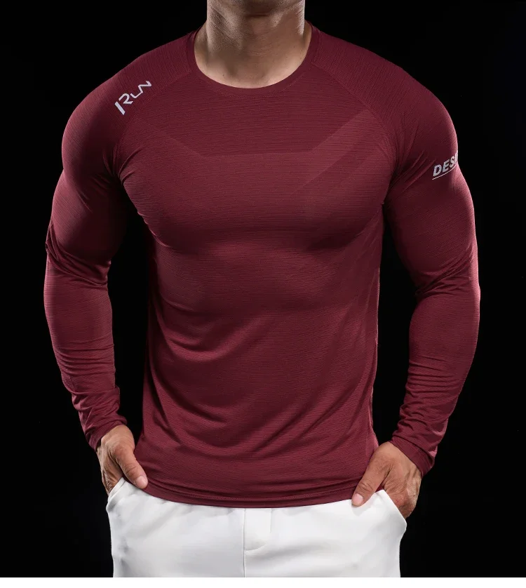 Men Running T-shirt Jogging Tracksuit Athletic Shirt Compression Long Sleeves Sport Tees Gym Fitnes Muscle Fit Shirt
