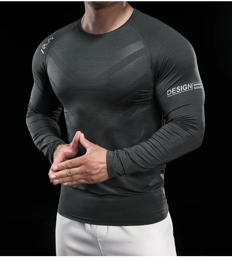 Men Running T-shirt Jogging Tracksuit Athletic Shirt Compression Long Sleeves Sport Tees Gym Fitnes Muscle Fit Shirt