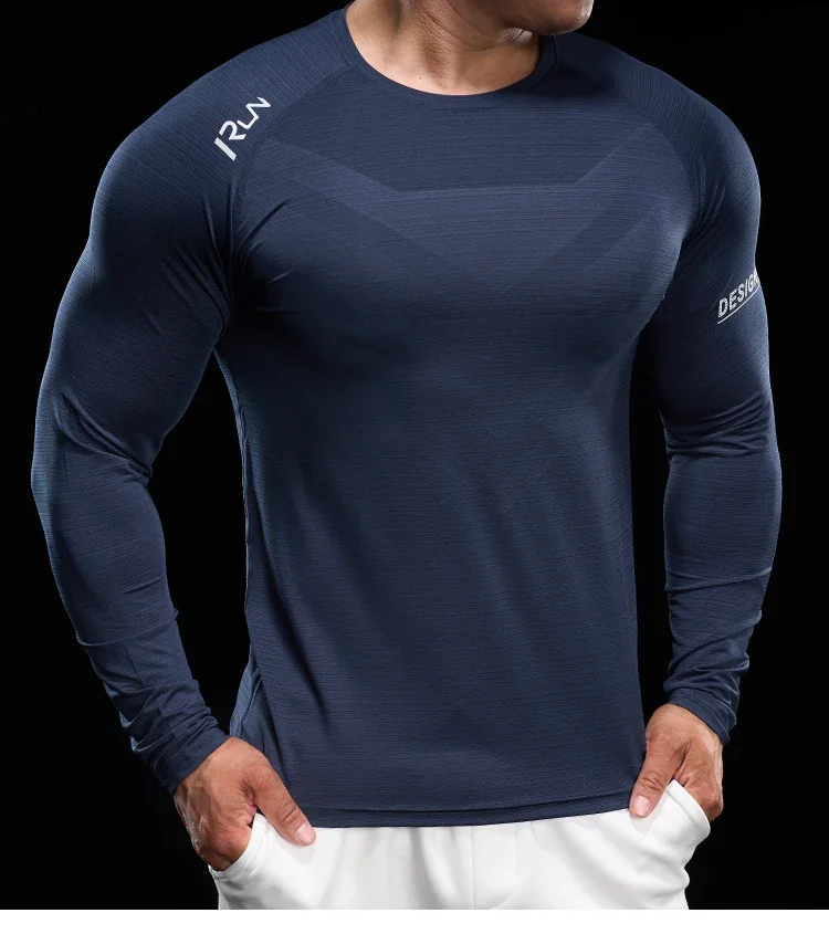 Men Running T-shirt Jogging Tracksuit Athletic Shirt Compression Long Sleeves Sport Tees Gym Fitnes Muscle Fit Shirt