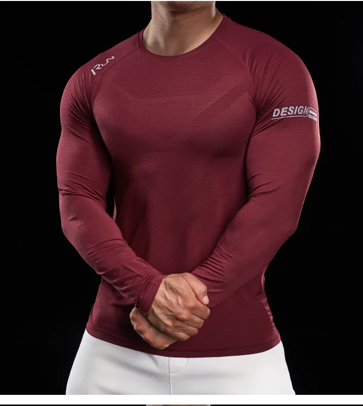 Men Running T-shirt Jogging Tracksuit Athletic Shirt Compression Long Sleeves Sport Tees Gym Fitnes Muscle Fit Shirt