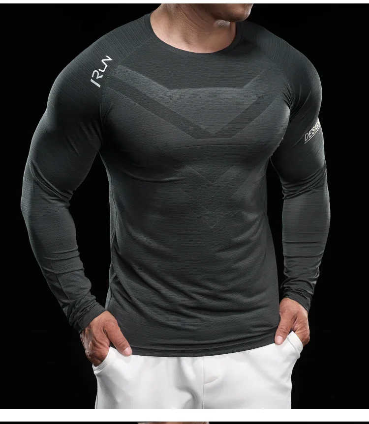 Men Running T-shirt Jogging Tracksuit Athletic Shirt Compression Long Sleeves Sport Tees Gym Fitnes Muscle Fit Shirt