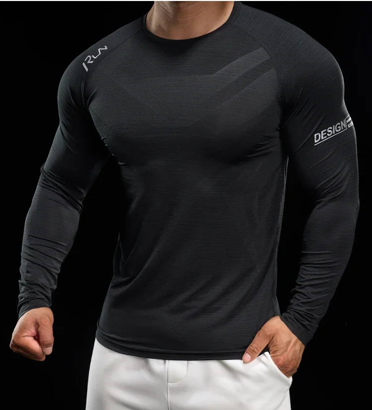 Men Running T-shirt Jogging Tracksuit Athletic Shirt Compression Long Sleeves Sport Tees Gym Fitnes Muscle Fit Shirt